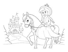 Princess Riding Horse To Castle Coloring Pdf, Free Vectors File